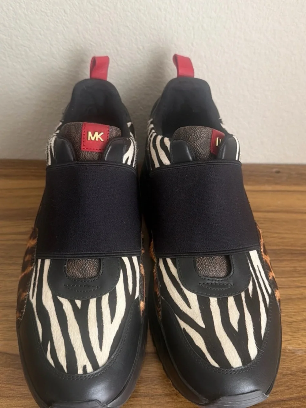 Michael Kors Men’s Black, White & Red Zebra Slip-On Sneakers